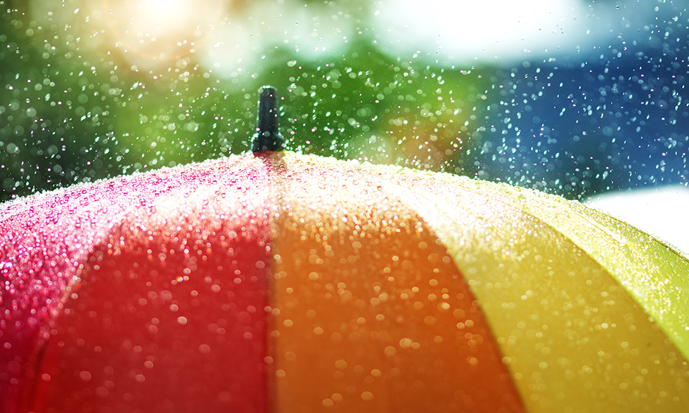 Rainbow Umbrella In Rain